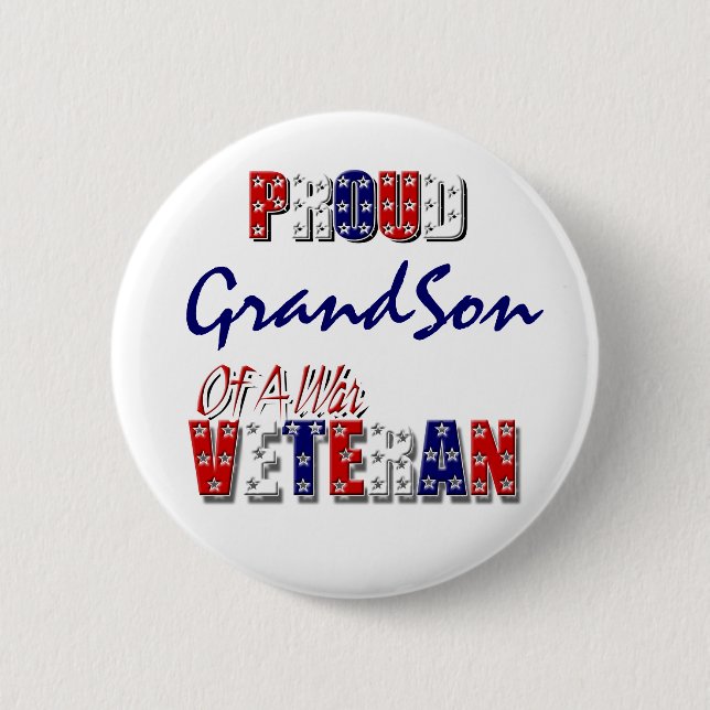 Proud grandson war veteran 2 inch round button (Front)