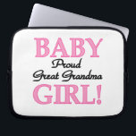 Proud Great Grandma Baby Girl Gifts Laptop Sleeve<br><div class="desc">The proud great grandma of a new baby girl will love these pink and black text design Proud Great Grandma of a Baby Girl keepsake boxes,  tiles,  ornaments,  notebooks,  pitchers,  teapots,  mugs,  cards,  stickers,  tote bags,  keychains,  magnets,  and more!</div>