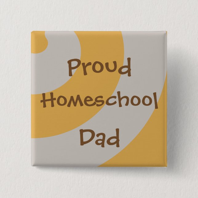 Proud Homeschool Dad Brown and Grey Swirls 2 Inch Square Button (Front)