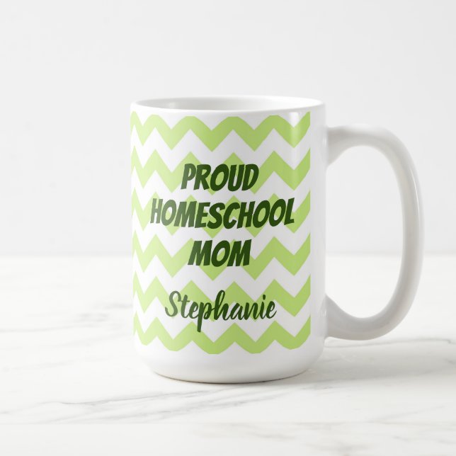 Proud Homeschool Mom Green and White Chevron Coffee Mug (Right)