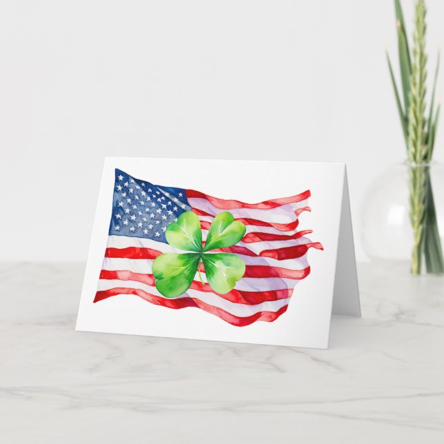 Proud Irish American Flag 4 Leaf Clover Ireland Card (Front)