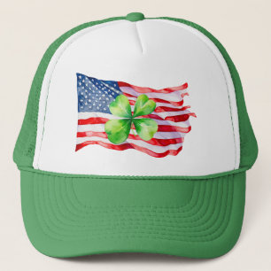 Proud Irish American Flag 4 Leaf Clover Ireland Trucker Hat