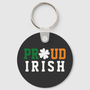 Proud Irish Shamrock Lucky Clover Quote  St Paddy  Keychain