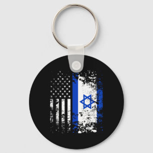 Proud Israeli Usa Flag Patriotic Pride American Is Keychain
