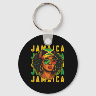Proud Jamaican Patriotic Afro Black Woman Jamaica  Keychain