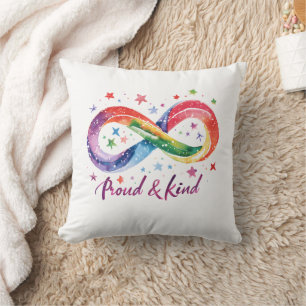 Proud & Kind Rainbow Infinity Design LGBTQ Pride Throw Pillow