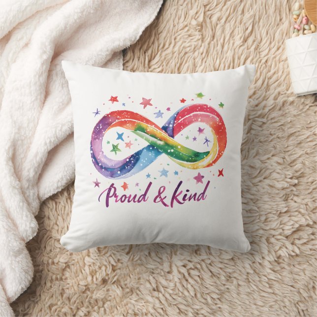 Proud & Kind Rainbow Infinity Design | LGBTQ Pride Throw Pillow (Blanket)