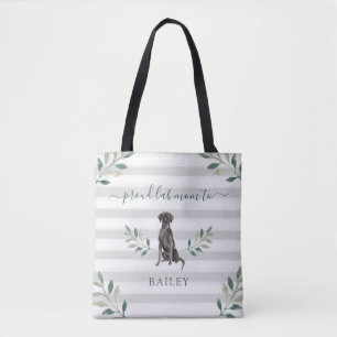 Proud Labrador Mom Botanical Leaves and Stripes Tote Bag