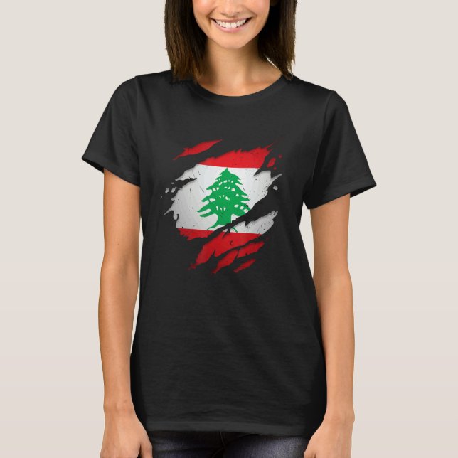 Proud Lebanese  Torn Ripped Lebanon Flag T-Shirt (Front)