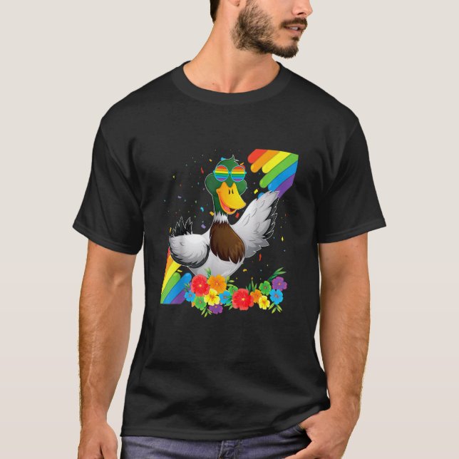 Proud Lgbt Gay Duck Pride Flag Rainbow Lgbtq Lesbi T-Shirt (Front)