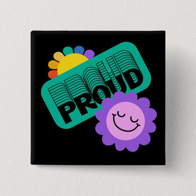 Proud. LGBT+Pride. Rainbow lovewith sunflower.    2 Inch Square Button (Front)