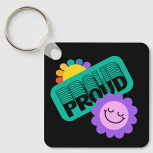 Proud. LGBT+Pride. Rainbow lovewith sunflower. Keychain