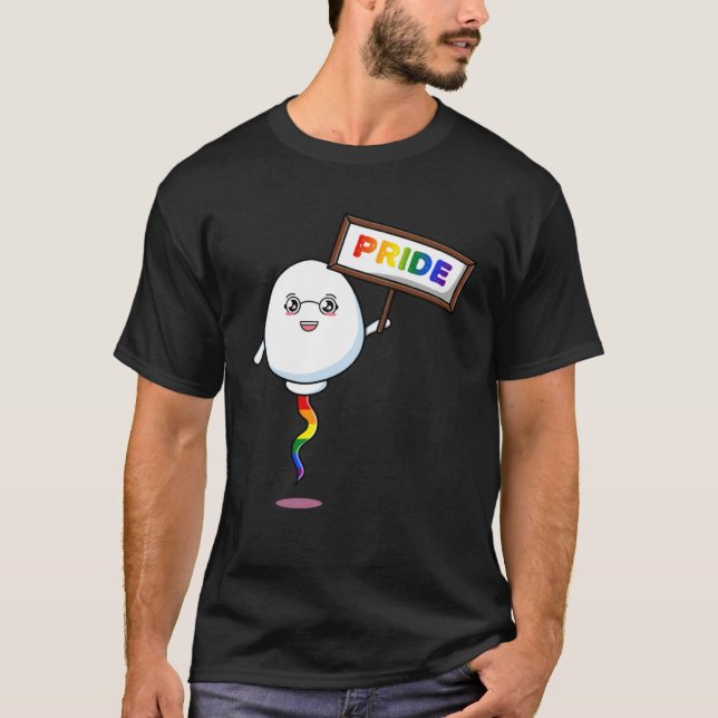 Proud LGBT Queer Cute pride shield hold by Rainbow T-Shirt (Front)