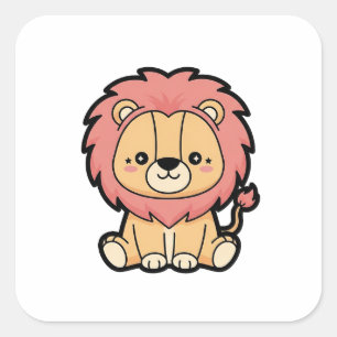 Proud Lion – Cute Kawaii Animal Illustration Square Sticker