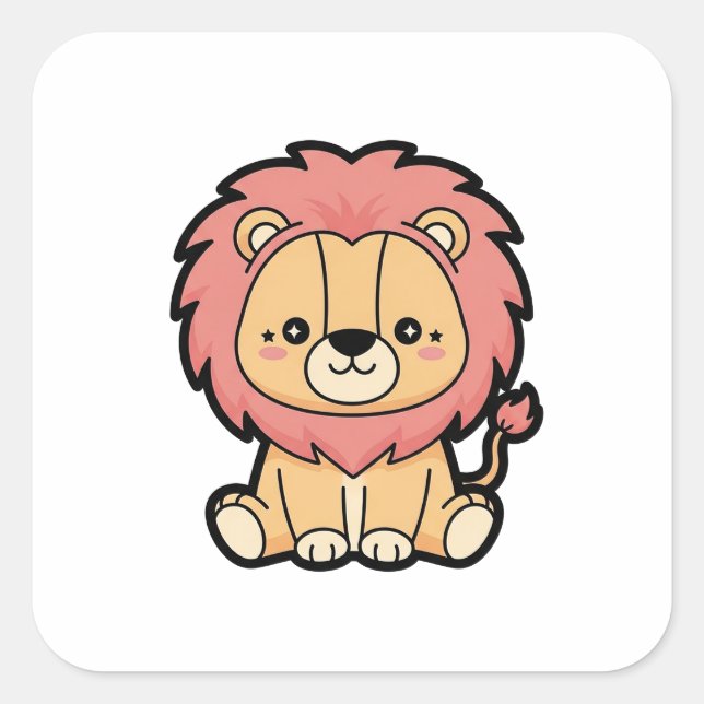 Proud Lion – Cute Kawaii Animal Illustration Square Sticker (Front)