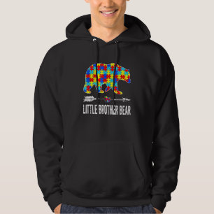 Proud Little Brother Bear Autism Awareness   Boys Hoodie