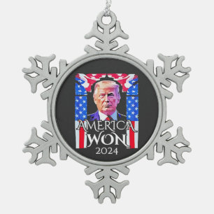 Proud Maga American Trump Won 2024 Inaguration Day Snowflake Pewter Christmas Ornament