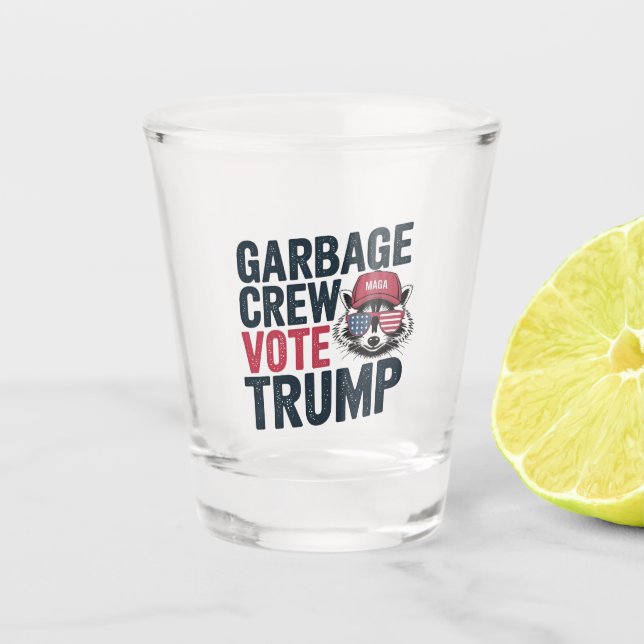 Proud MAGA Garbage Crew Vote Trump Election Raccoo Shot Glass (Front)