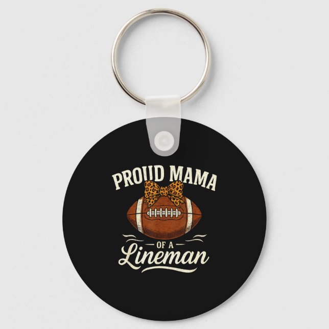 Proud Mama Of A Football Lineman Leopard Srts Bow  Keychain (Front)