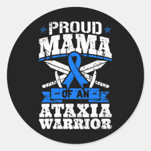 Proud Mama Of An Ataxia Warrior Awareness Ribbon D Classic Round Sticker