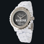 Proud Marine Mom Watch<br><div class="desc">Congratulations you are a Marine Mom, you have a son or daughter in the United States Marine Corps who graduated boot camp and you are officially a Mother of a Marine. You are patriotic and love to brag about the USMC and the military. So wear this white bling watch with...</div>