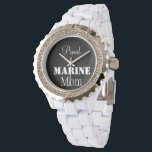 Proud Marine Mom Watch<br><div class="desc">Congratulations you are a Marine Mom, you have a son or daughter in the United States Marine Corps who graduated boot camp and you are officially a Mother of a Marine. You are patriotic and love to brag about the USMC and the military. So wear this white bling watch with...</div>