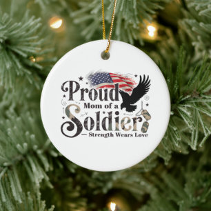 Proud Military Mom Soldier Pride Art Ceramic Ornament