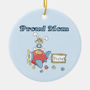 Proud Mom Airplane It's a Boy Gifts Ceramic Ornament