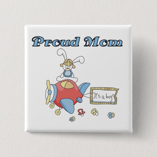 Proud Mom-Airplane It's a Boy tshirts and gifts 2 Inch Square Button (Front)