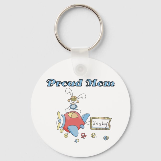 Proud Mom-Airplane It's a Boy tshirts and gifts Keychain (Front)