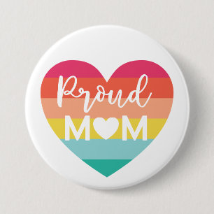 Proud Mom Gay Pride Colourful Rainbow Heart 3 Inch Round Button
