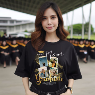 Proud Mom Gold Graduate Photo Collage Graduation  T-Shirt