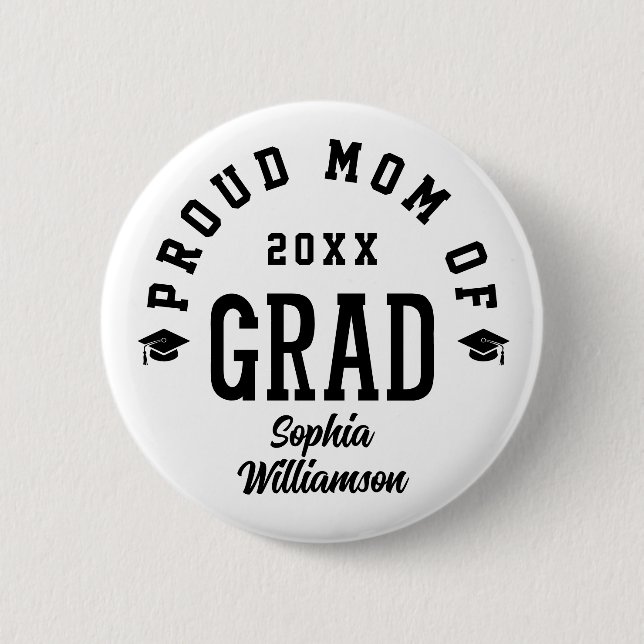 Proud Mom Grad Varsity Typography Graduation 2 Inch Round Button (Front)