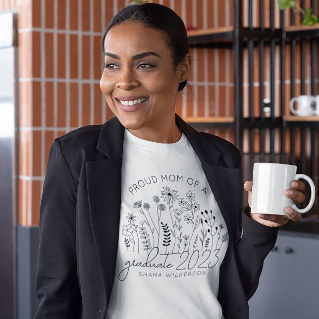 Proud Mom Graduate Blooming Wildflower Modern T-Shirt (Creator Uploaded)