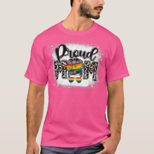Proud Mom LGBTQ Rainbow Flag LGBT Pride Messy Bun T-Shirt