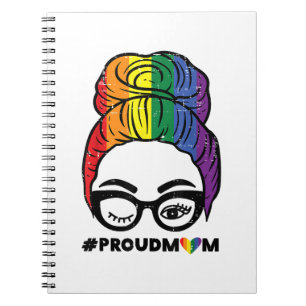 Proud Mom Messy Hair Bun LGBTQ Rainbow Flag Gay Pr Notebook