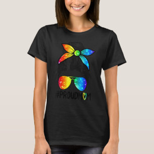 Proud Mom Messy Hair Bun Support Lgbtq Parade Gay T-Shirt