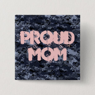 Proud Mom Military Blue Camouflage Button