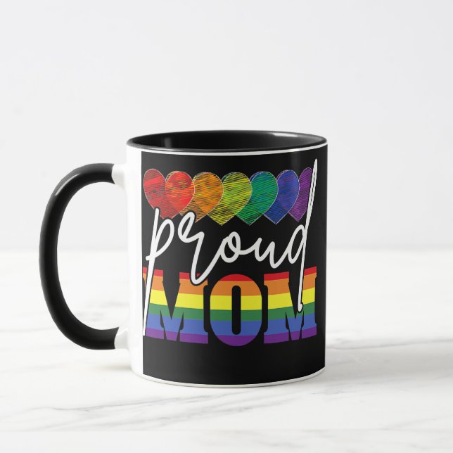 Proud Mom Mothers Day LGBTQ Rainbow Flag Gay  Mug (Left)