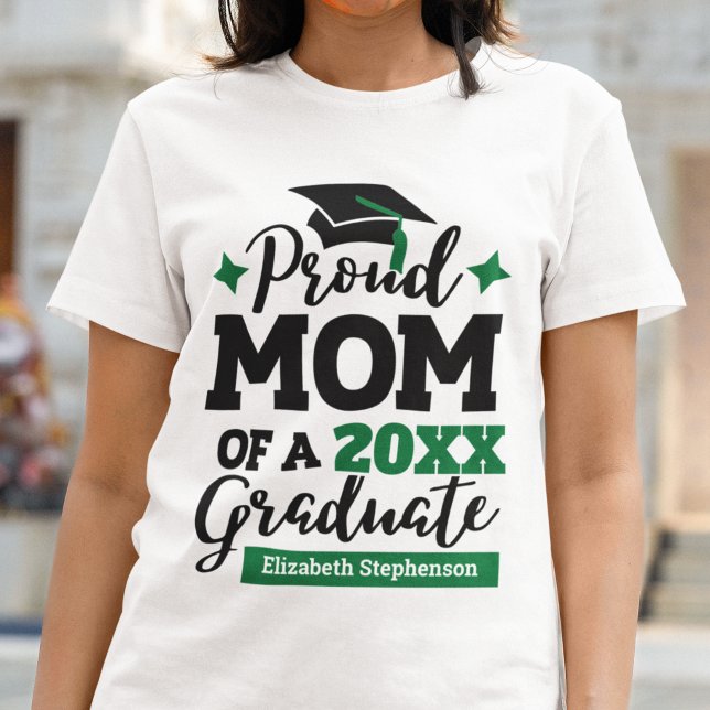Proud Mom of 2023 graduate black green cap tassel T-Shirt (Creator Uploaded)