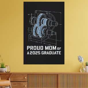 Proud Mom of 2025 ME Grad Gearbox Blueprint Canvas Print