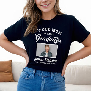 Proud Mom of a 2025 Graduate Black Custom Photo T-Shirt