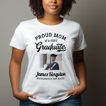 Proud Mom of a 2025 Graduate White Custom Photo T-Shirt<br><div class="desc">Stylish white "Proud Mom of a 2025 Graduate" graduation t-shirt design features a photo of the grad framed in black with simple and classic name,  class year,  and school name wording that can be personalized. Shirt colours and style can be modified to coordinate with school or party colours.</div>