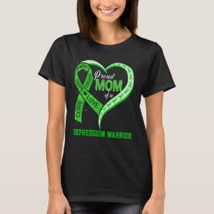 Proud Mom Of A Depression Warrior Ribbon Heart T-Shirt