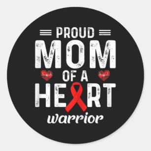 Proud Mom Of A Heart Warrior Heart Disease Family  Classic Round Sticker