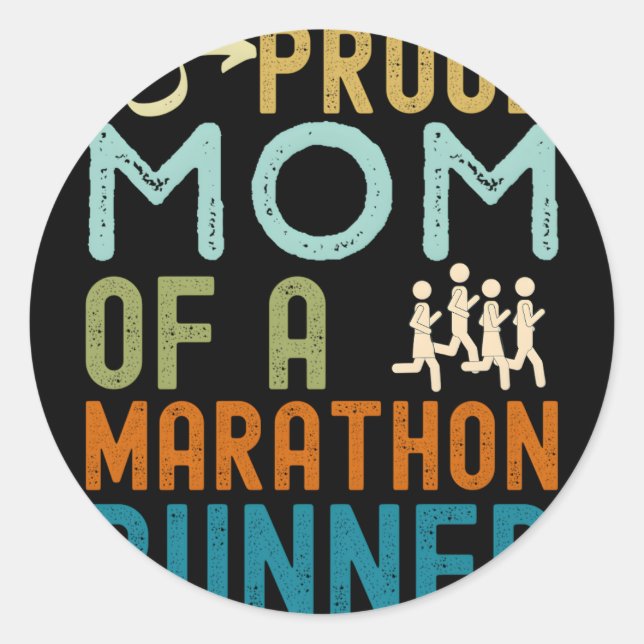 Proud Mom Of A Marathon Runner Distressed Classic Round Sticker (Front)