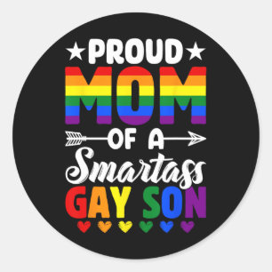 Proud Mom Of A Smart Gay Son Lgbtq Pride Flag Moth Classic Round Sticker