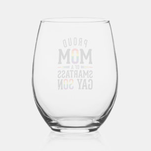 Proud Mom of a Smartass Gay Son Vintage Shirt Desi Stemless Wine Glass