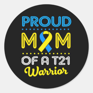 Proud Mom Of A T21 World Down Syndrome Awareness D Classic Round Sticker
