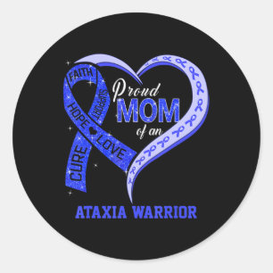 Proud Mom Of An Ataxia Warrior Blue Ribbon Matchin Classic Round Sticker